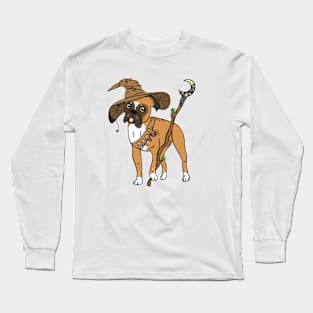 Boxer Moon Wizard | Witch | Spooky Dog Art Long Sleeve T-Shirt